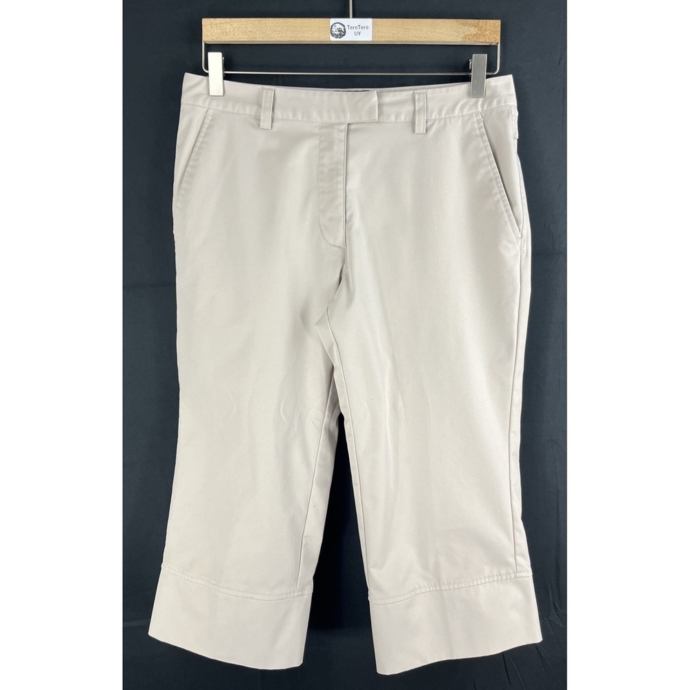 EUC Adidas Golf Women Size 6 Tan Khaki Capris Cropped Pants Stretch 3 Stripe